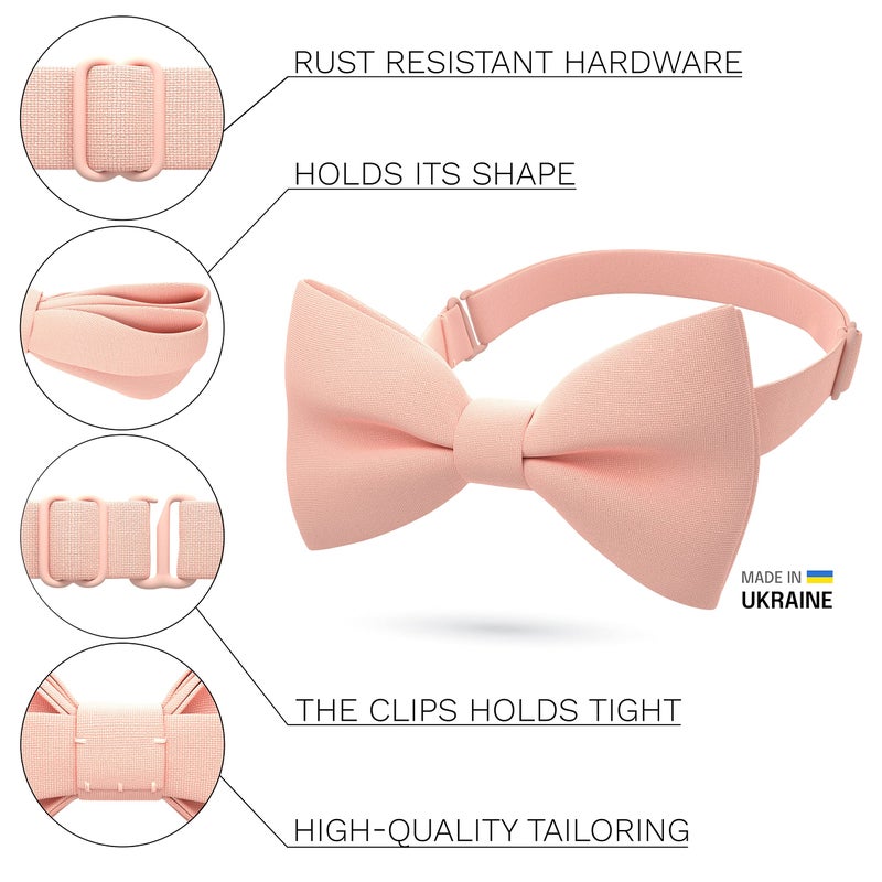 Bow Tie House Men's Classic Pre-Tied Bow Tie Formal Solid Tuxedo (Large, Light Peach) - Image 2